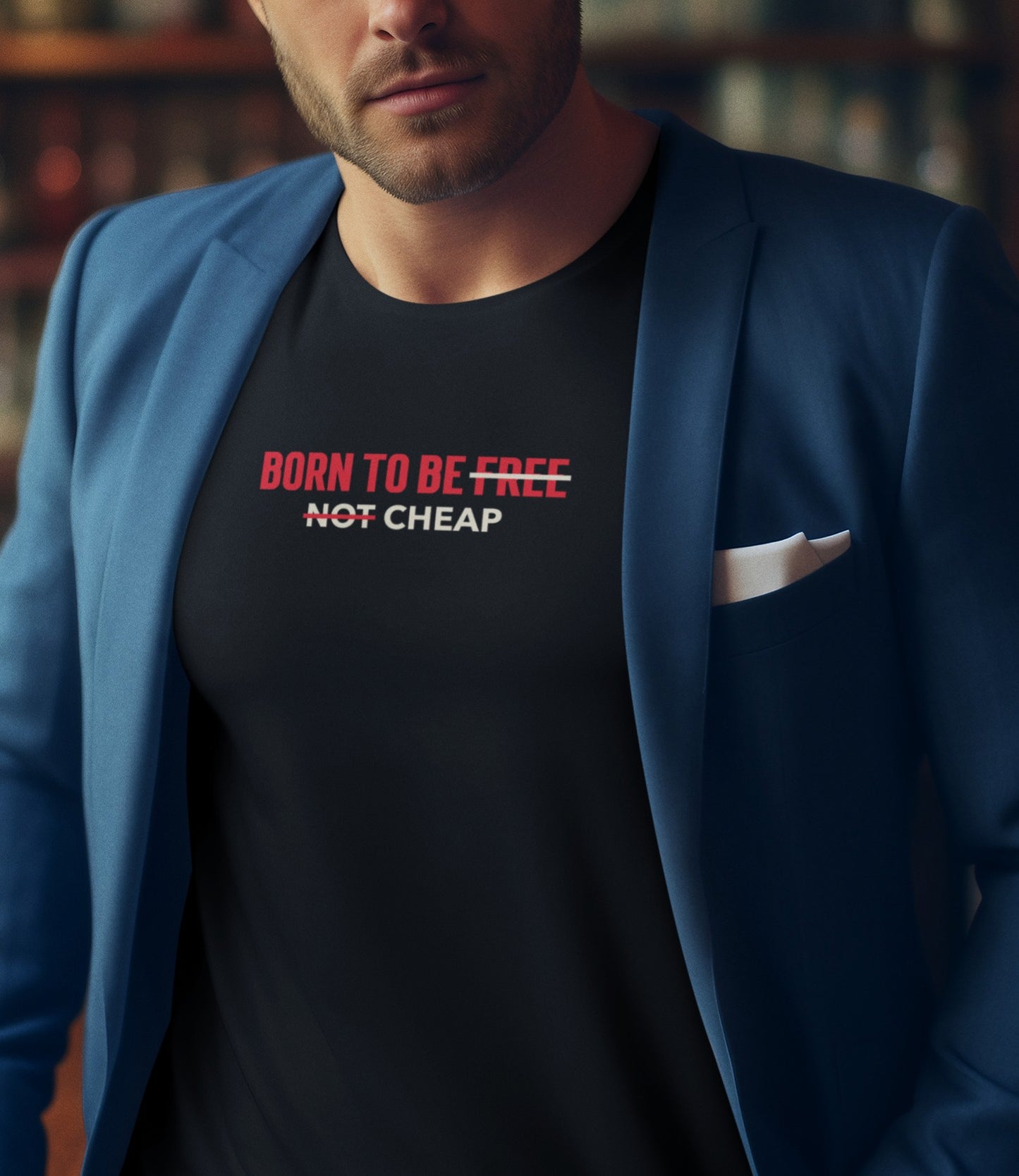 "Born To Be Cheap" Crossed-Out Quote T-Shirt | Premium Cotton